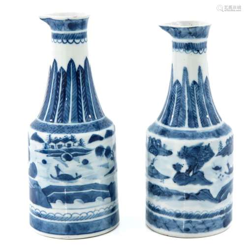 A Pair of Blue and White Pouring Jugs