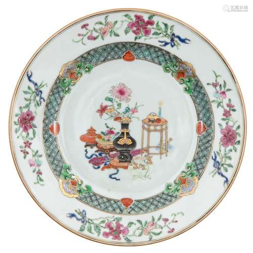 A Famille Rose Hundred Antiquities Plate