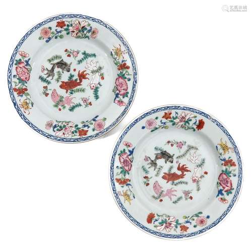 A Pair of Famille Rose Plates