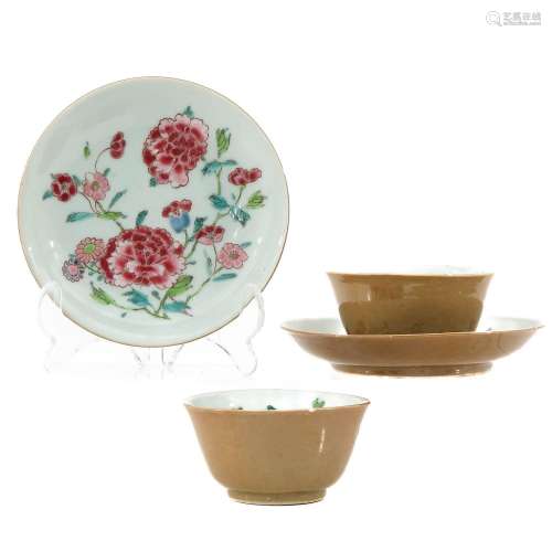 A Pair of Famille Rose Cups and Saucers