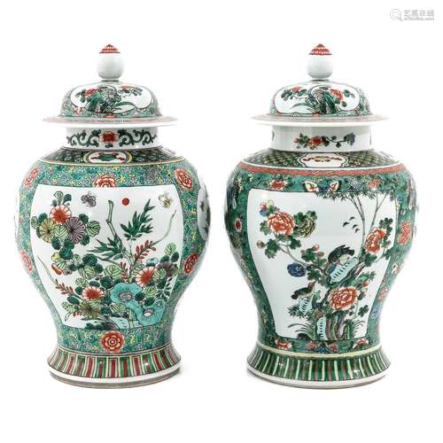 A Lot of 2 Famille Verte Jars with Covers