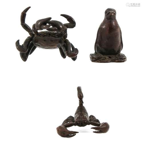 A Collection of 3 Small Bronze Sculptures