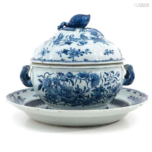 A BLue and White Tureen and Tray