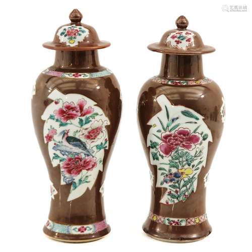 A Pair of Batavianware Garniture Vases