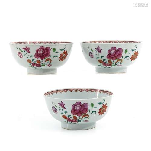 A Series of 3 Famille Rose Bowls