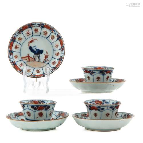 A Collection of Imari Cups and Saucers