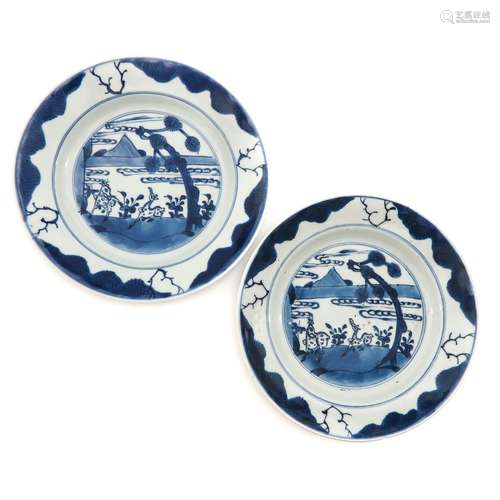 A Pair of Blue and White Plates