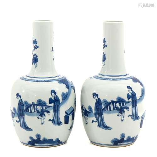 A Pair of Blue and White Bottle Vases