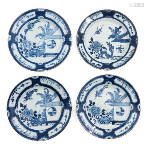 A Series of 4 Blue and White Cockoo Plates