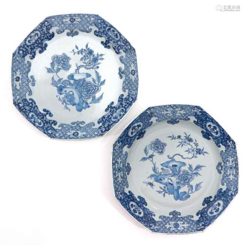 A Pair of Blue and White Sacred Fungus Plates