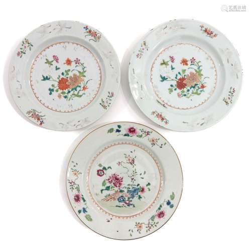 A Collection of 3 Famille Rose Plates