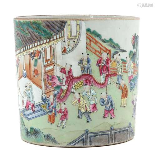 A Famille Rose Brush Pot