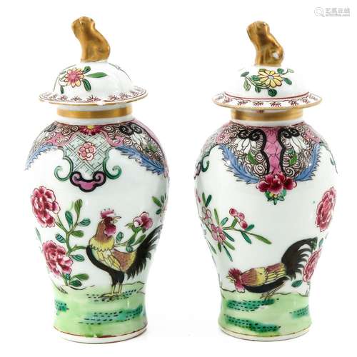 A Pair of Famille Rose Vases