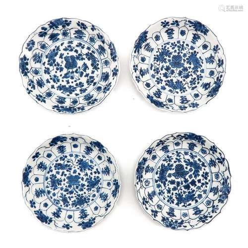 A Series of 4 Small Blue and White Plates