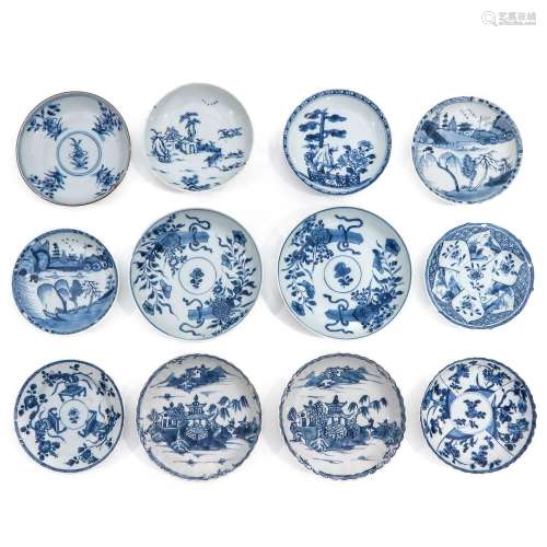 A Collection of 12 Blue and White Plates