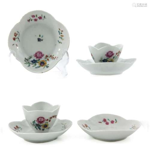 A Set of Famille Rose Cups and Saucers
