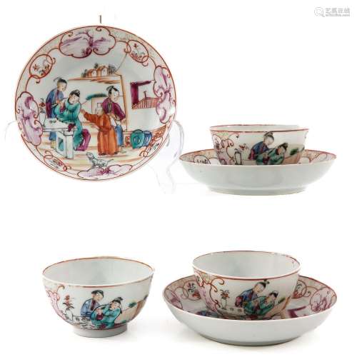 A Set of 3 Mandarin Decor Cups and Saucers