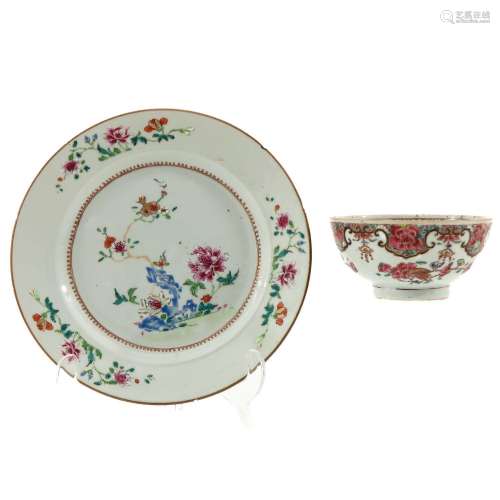 A Famille Rose Plate and Bowl