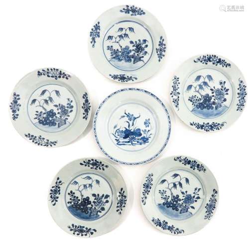 A Collection of 6 Blue and White Plates