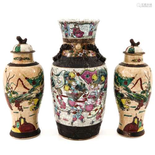 A Collection of 3 Nanking Vases