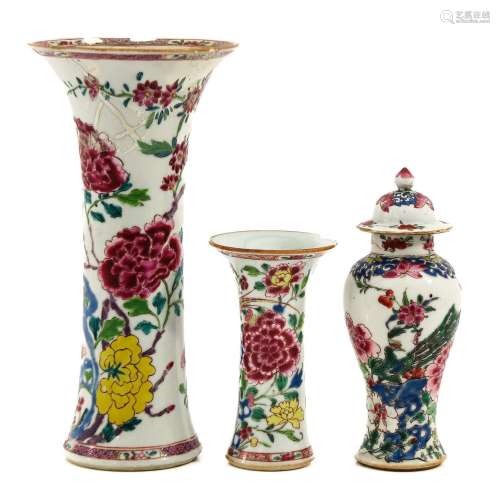 A Collection of Famille Rose Garniture Vases