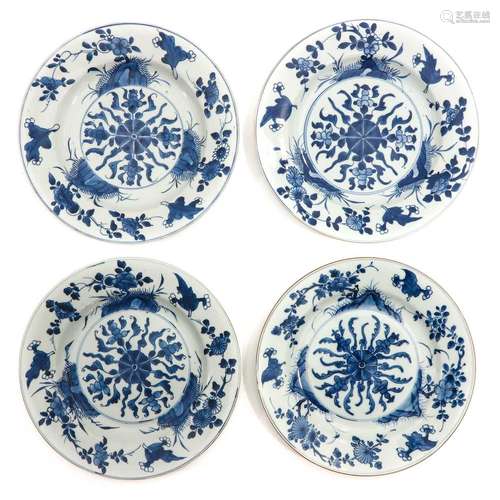 A Series of 4 Blue and White Plates