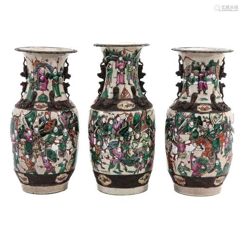 A Set of 3 Nanking Vases