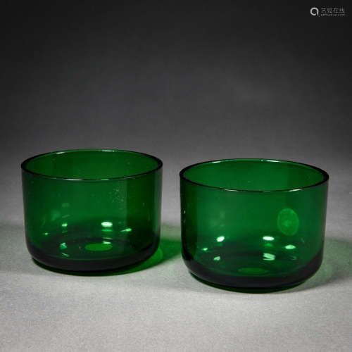 民国 玻璃料器绿碗