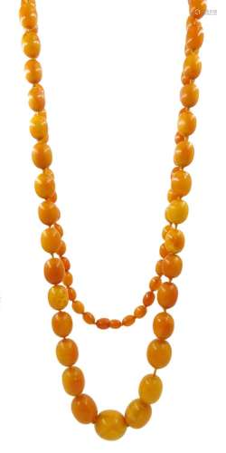 Single strand graduating oval butterscotch amber bead neckla...