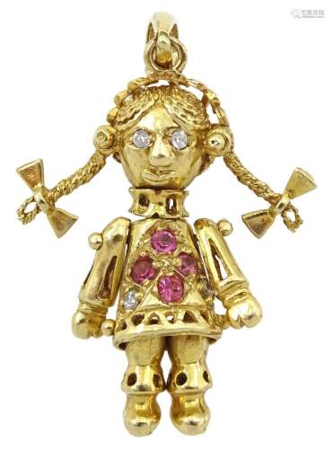 9ct gold stone set articulated ragdoll pendant