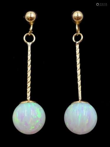Pair of 9ct gold opal pendant earrings