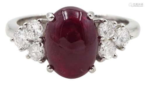 18ct white gold cabochon ruby ring