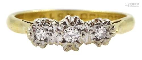 18ct gold illusion set three stone diamond ring