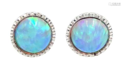 Pair of silver round opal stud earrings