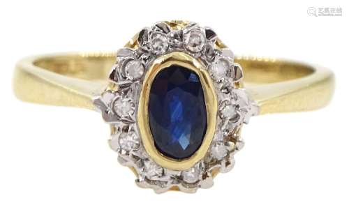9ct gold sapphire and diamond cluster ring