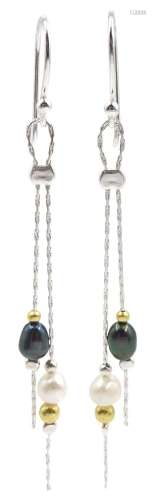 Pair of silver freshwater pearl pendant earrings