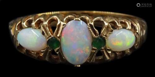 9ct gold opal and emerald ring