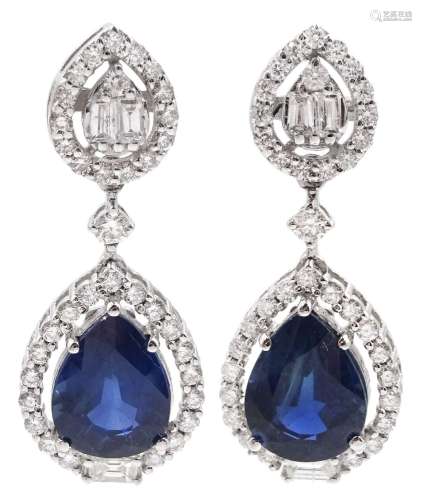 Pair of 18ct white gold pear shaped sapphire