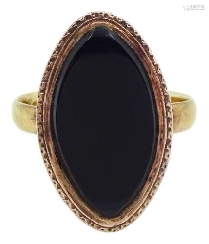 George III gold marquise shaped black onyx mourning ring