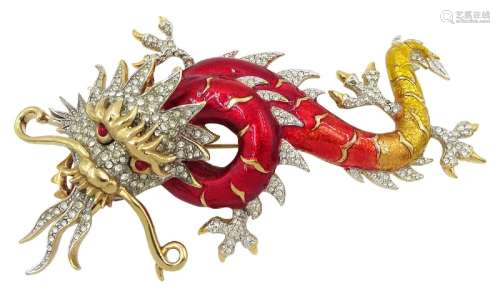 Butler & Wilson crystal and enamel Chinese dragon brooch