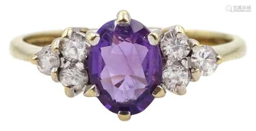 9ct gold oval amethyst and six stone cubic zirconia ring