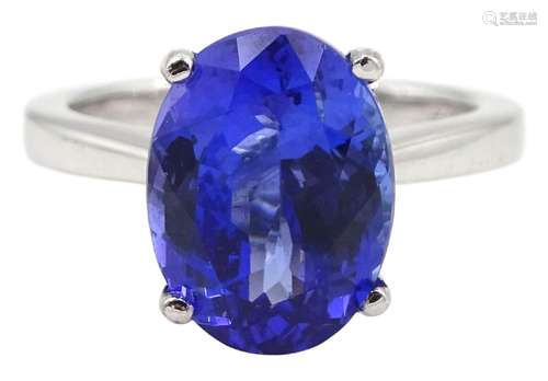 Platinum single stone oval tanzanite ring