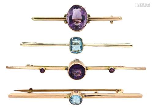 Two early 20th century gold amethyst brooches and two other ...