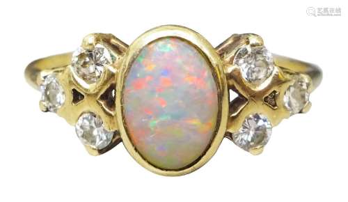 9ct gold opal and six stone round brilliant cut diamond ring