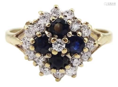 9ct gold blue and white cubic zirconia cluster ring