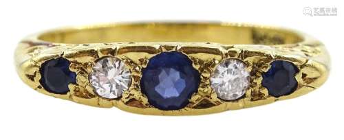 Gold five stone sapphire and diamond ring