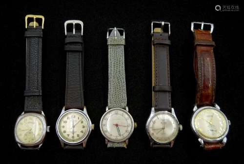 Five manual wind wristwatches including Marvin