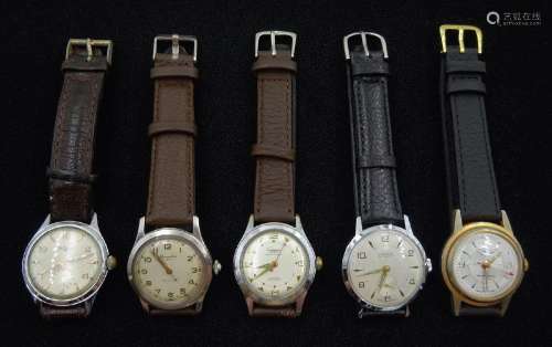 Five manual wind wristwatches including Geneva Sport