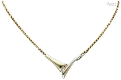 14K. Yellow gold link necklace and bicolor pendant set with ...