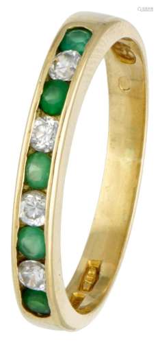 18K. Yellow gold ring set with approx. 0.18 ct. emerald and ...